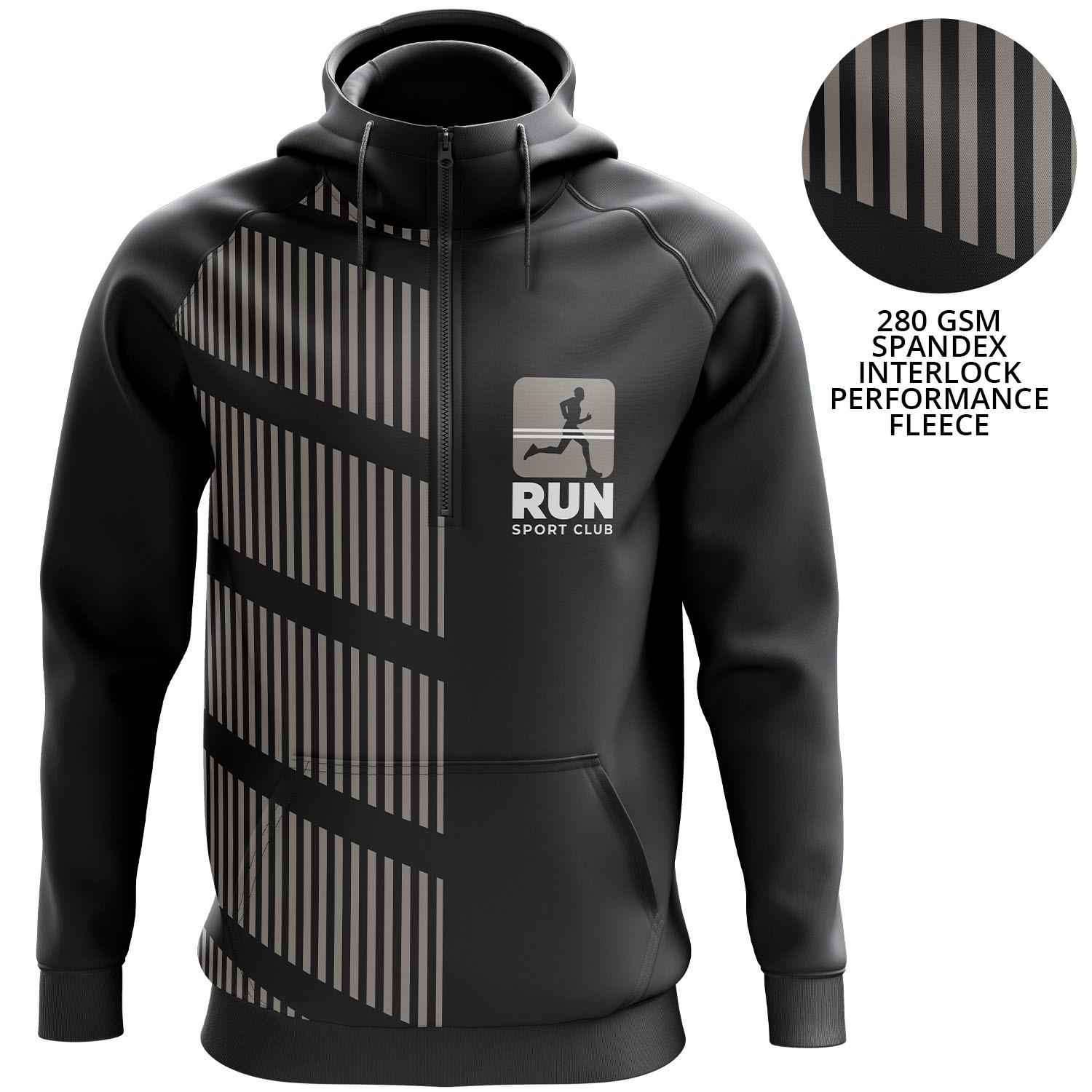 Unisex 280 GSM Spandex Interlock Fleece Half Zipper Hoodie